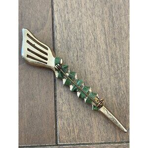 Vintage Gold & Green Enamel  Brooch Pin, Spatula Look, Cook, Chef